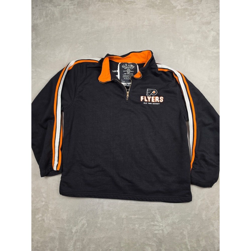 Old Time Hockey Quarter Zip Sweater Mens XL Black Philadelphia Flyers Loge *Read
